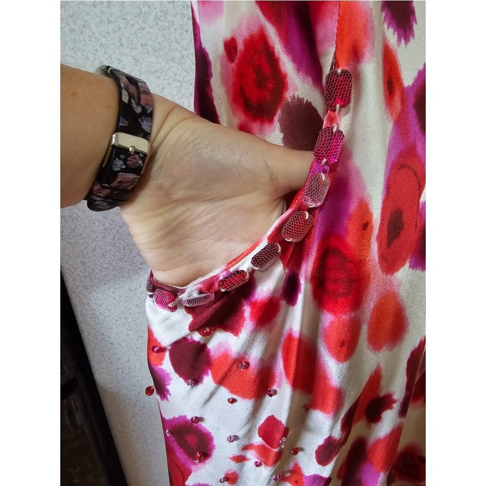 Women Midi Dress, Floral Rhinestone Lined Party Gown with Pockets, Size L - Picture 4 of 6